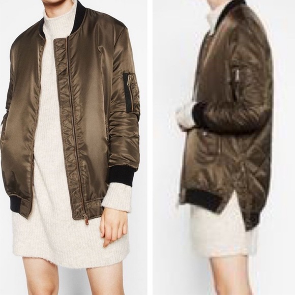 Zara Jackets & Blazers - ZARA Khaki Oversized Bomber Jacket